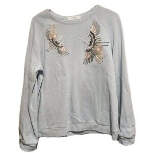 Promod Boutique France Crane Embellished Sweatshirt Light Blue Medium